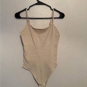 Cream Ribbed Spaghetti Strap Bodysuit